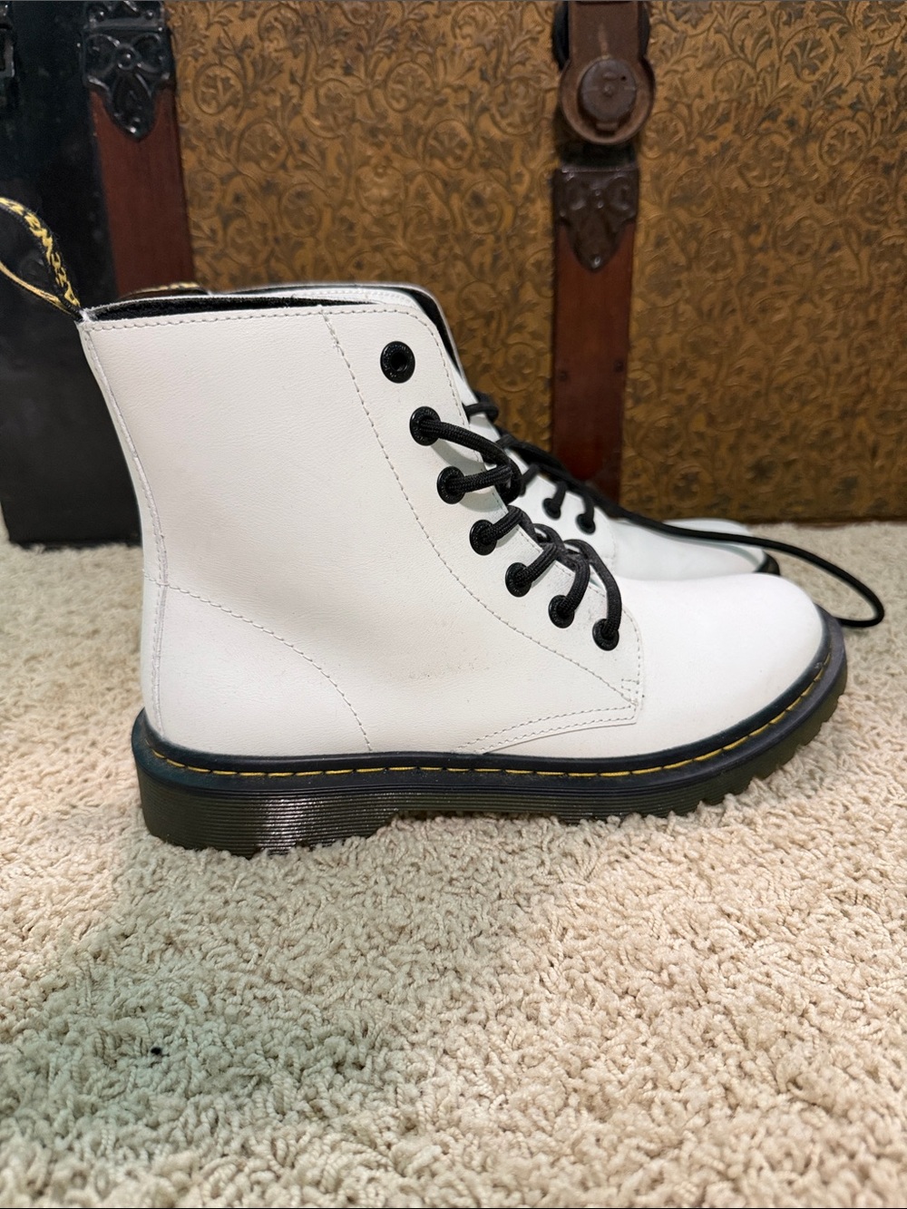 Dr. Martens White Lace-Up Combat Boots with Black Accents